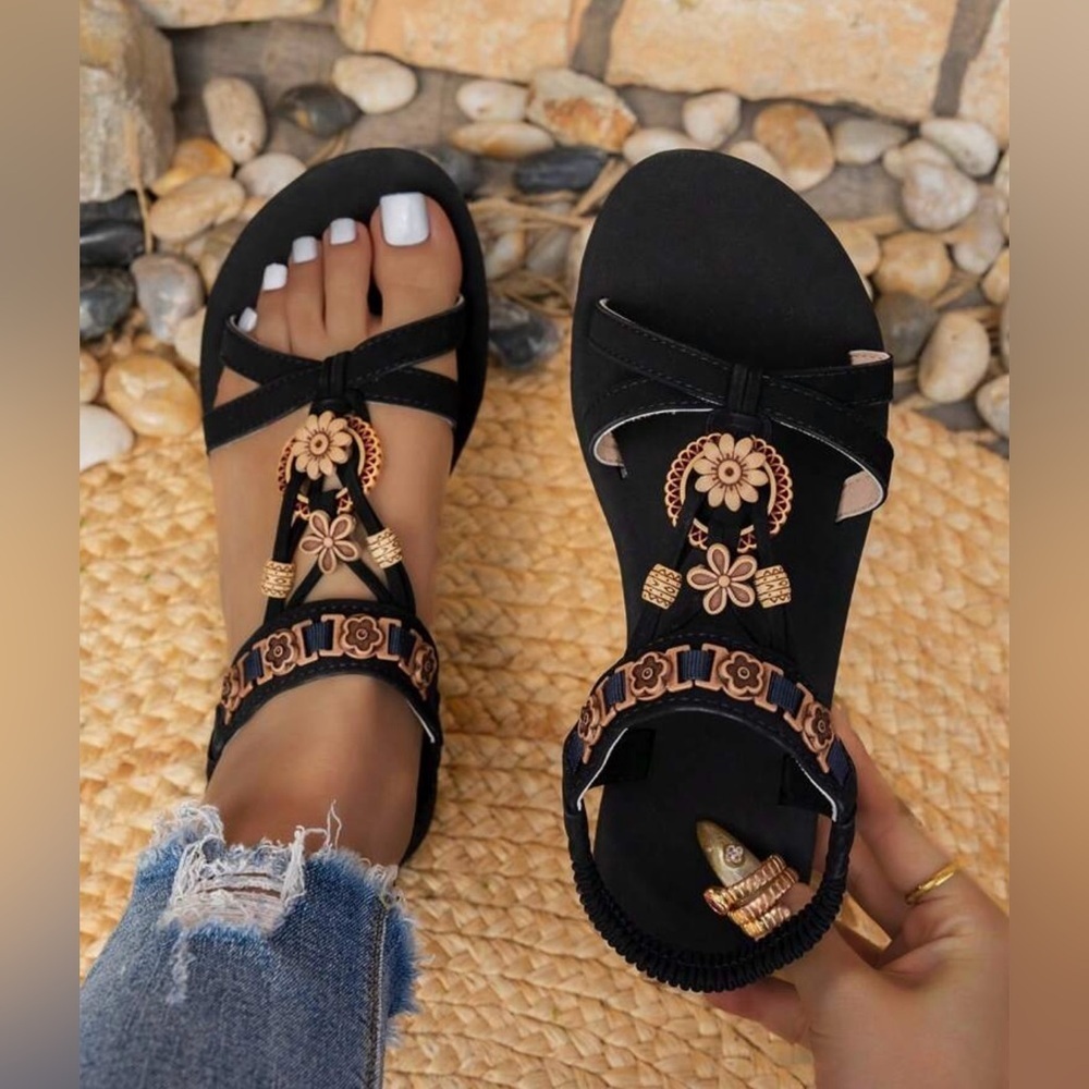 Elegant Black and Gold Women's Sandals